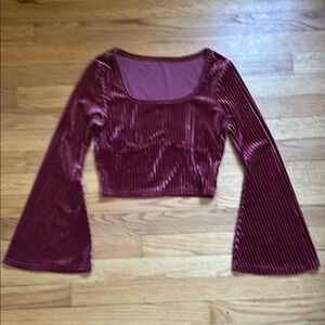 Velvet Bell Sleeve Top - Burgundy